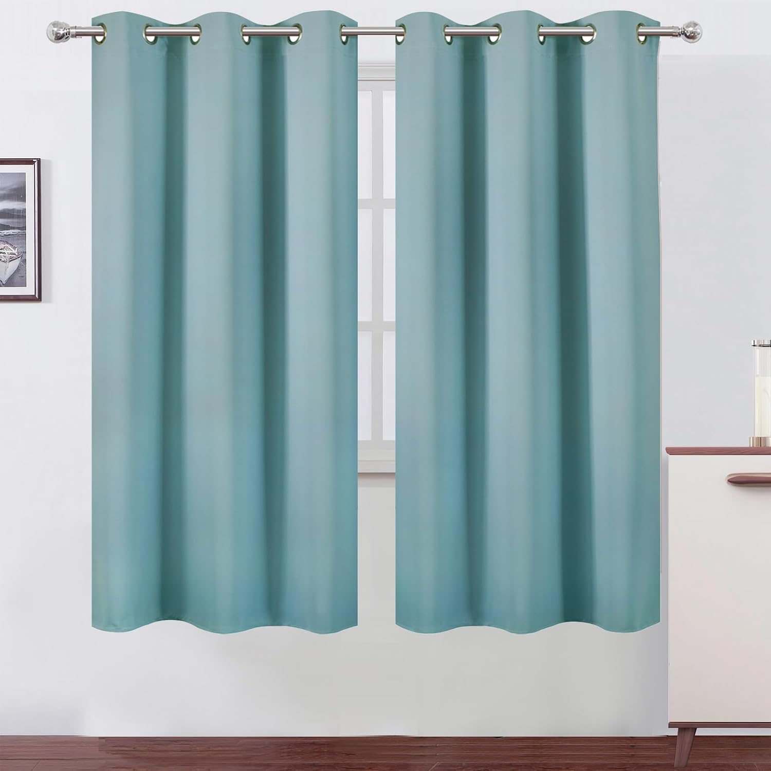 Lemomo Stone Blue Thermal Blackout Curtains/42 x 72 Inch/Set of 2 Panels Room Darkening Curtains for Bedroom 72 Inch Blue