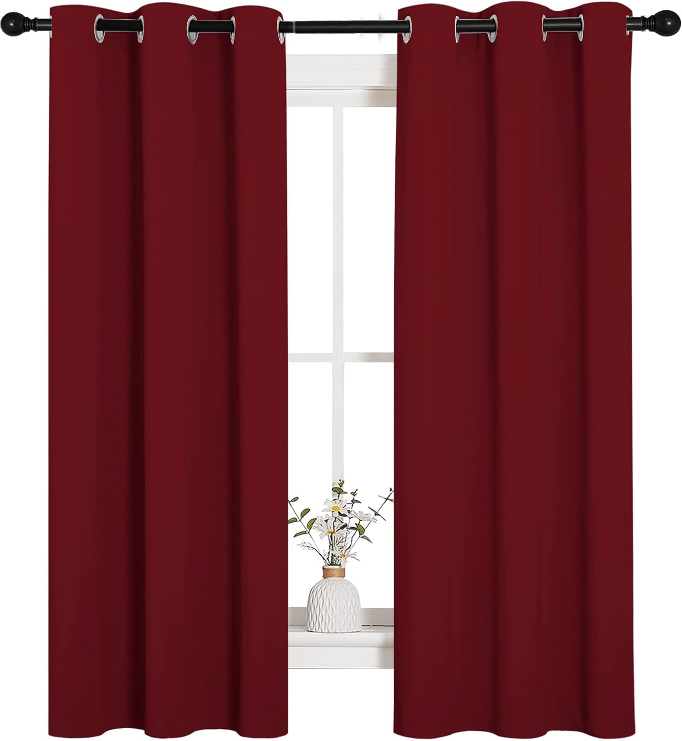 NICETOWN Christmas Window Curtains Blackout Drapes, Thermal Insulated Solid Grommet Blackout Curtains/Draperies for Living Room (Burgundy…