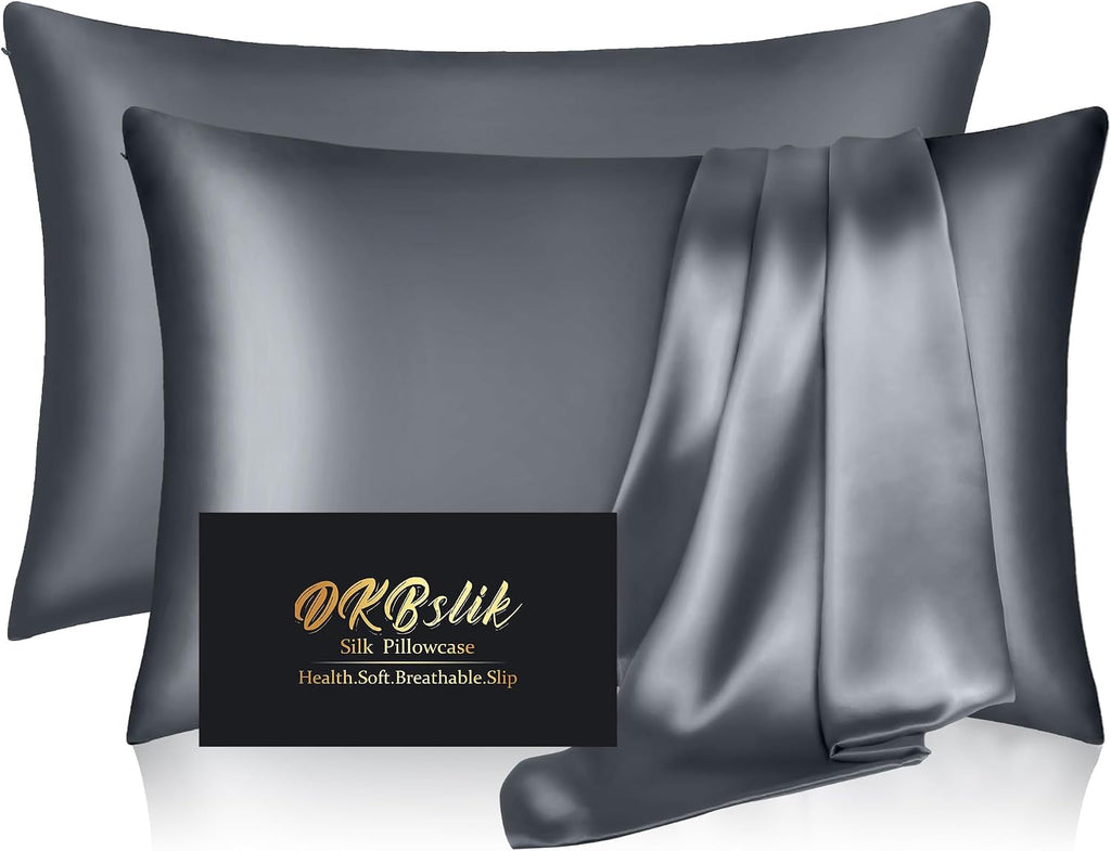 Home Silk Pillowcase 2 Pack, Natural Mulberry Silk Pillow Cases, Anti Acne Silk Pillowcase for Hair and Skin, King Size Silk Satin Pillowca…