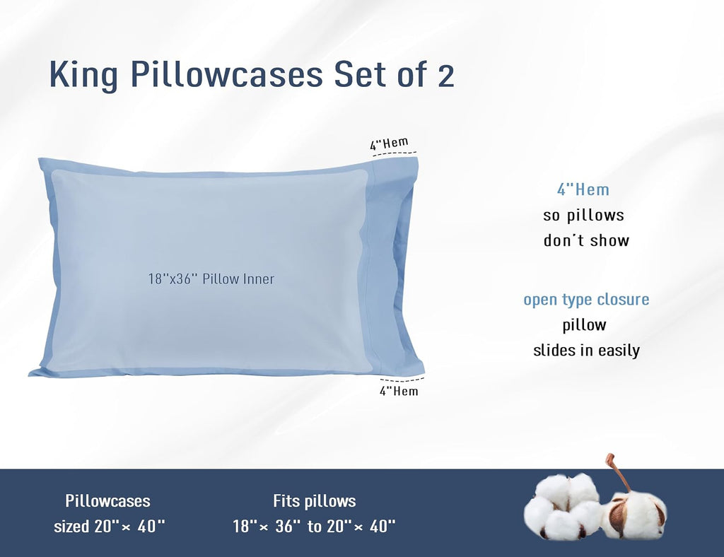 Homtec Pillow Cases, King Size Cotton Percale Weave Pillowcases, Pre-Shrunk Breathable and Hypoallergenic Pillowcases, Set of 2 (2 Piece Ki…