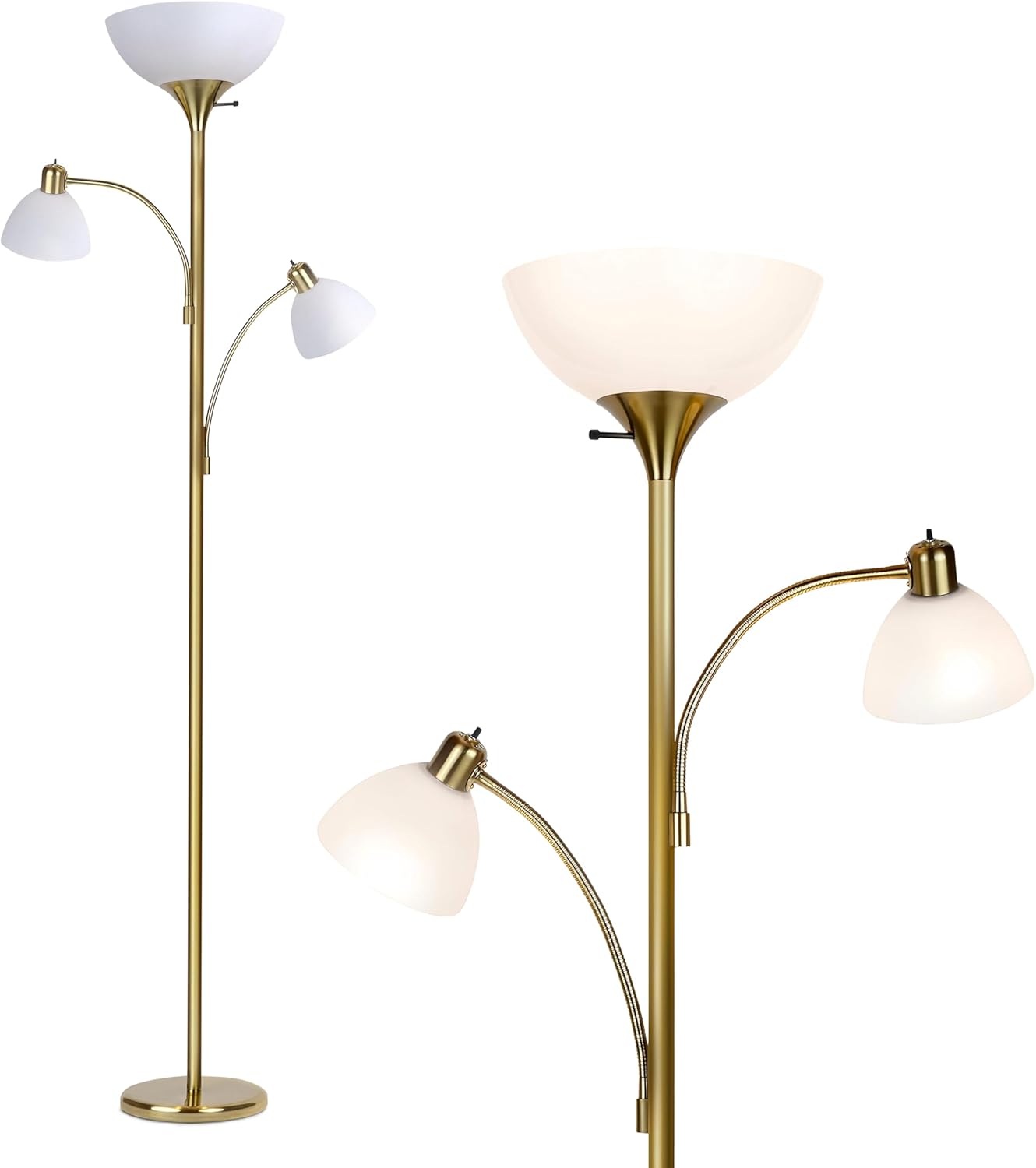 Brightech Sky Dome Double LED Floor lamp, Torchiere Super Bright Floor Lamp with 2 Reading Lamps for Living Rooms & Offices - Dimmable…