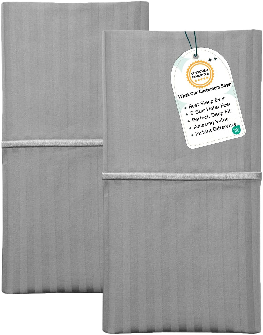 Featherstitchnewyork Feather & Stitch 100% Cotton Standard Pillow Covers Set of 2, 500TC Envelope Closure Pillowcases, Soft Luxury Damask S…