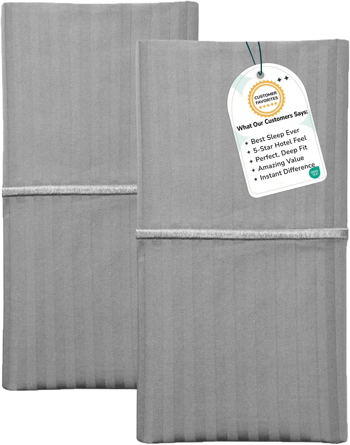 Featherstitchnewyork Feather & Stitch 100% Cotton Standard Pillow Covers Set of 2, 500TC Envelope Closure Pillowcases, Soft Luxury Damask S…