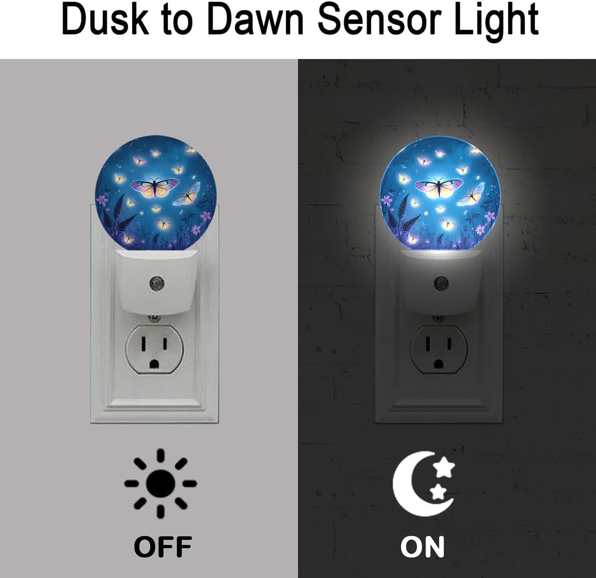 Shining Butterfly Plug in Night Light Auto Light Round Lamps Energy Saving Gift for Women Men Friends