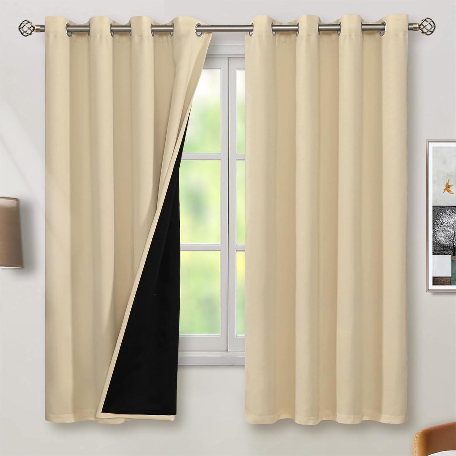BGment Thermal Insulated 100% Blackout Curtains for Bedroom with Black Liner, Double Layer Full Room Darkening Noise Reducing Grommet Curta…
