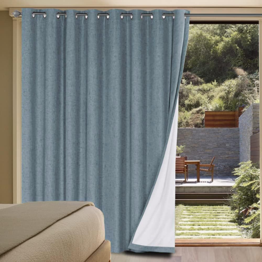 H.VERSAILTEX Linen Blackout Curtains Durable Thick Textured Linen Look 100% Blackout Patio Door Curtain Anti Rust Grommet Extra Wide…