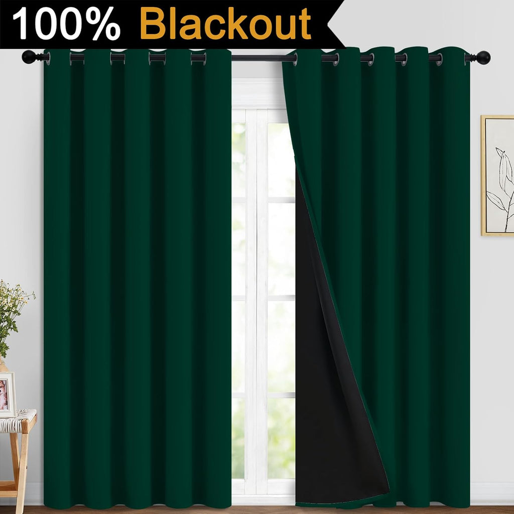 Yakamok 100% Blackout Curtain for Bedroom, Thermal Insulated Drapes with Black Liner Full Room Darkening Energy Efficiency Window Curtains f…
