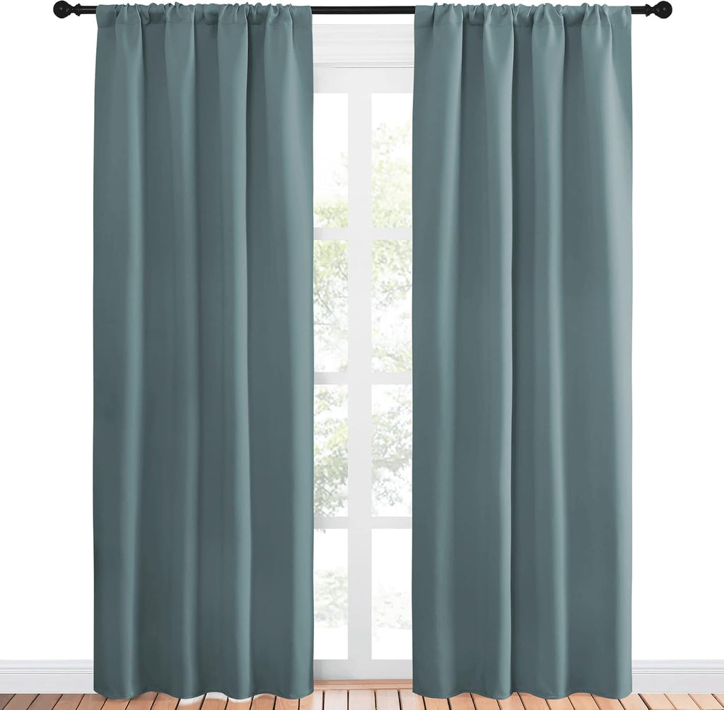 NICETOWN Greyish Blue Blackout Curtains Panels for Window, Thermal Insulated Rod Pocket Blackout Drapes/Draperies for Living Room (2…