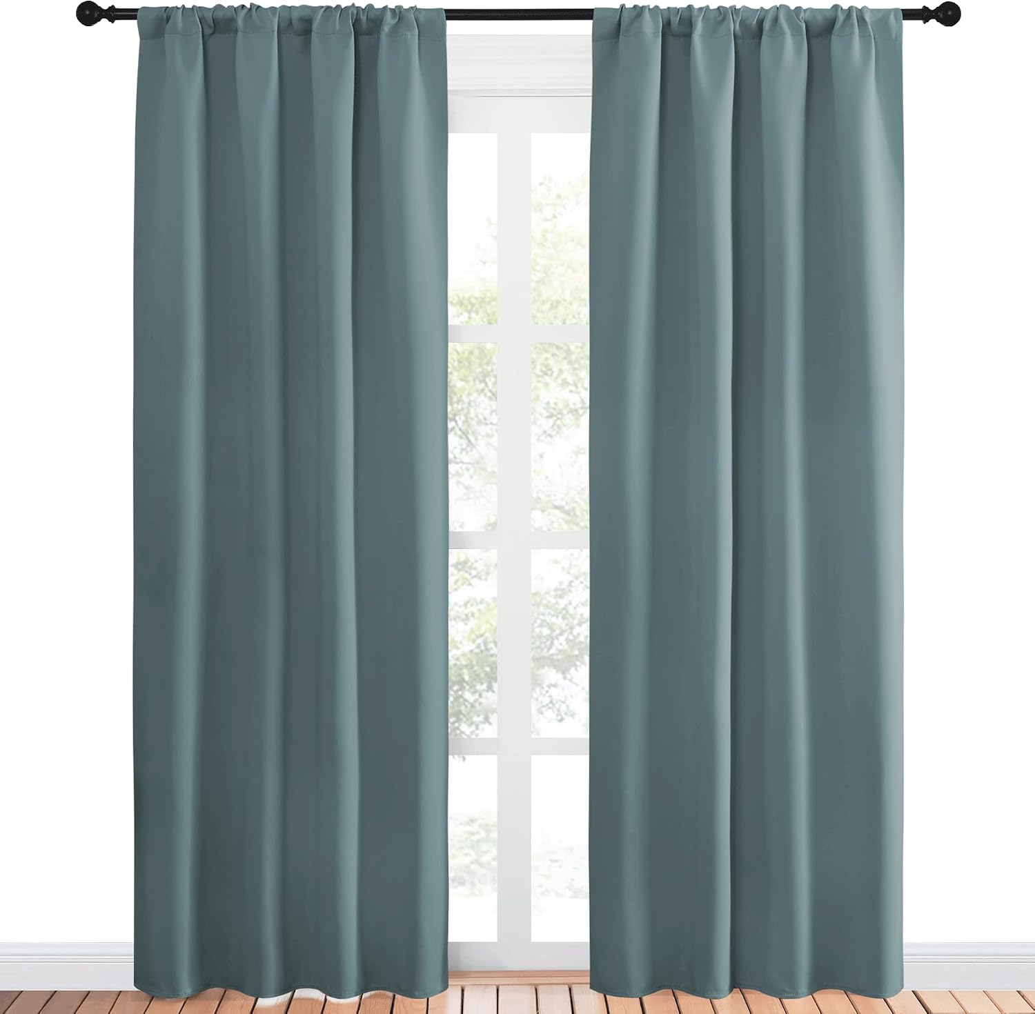 NICETOWN Greyish Blue Blackout Curtains Panels for Window, Thermal Insulated Rod Pocket Blackout Drapes/Draperies for Living Room (2…