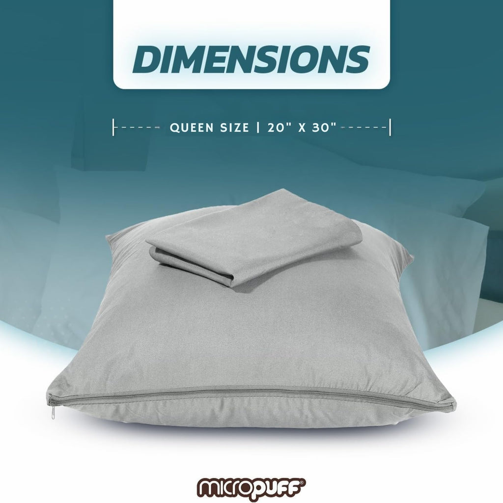 Micropuff Grey Queen Size Pillow Protectors with Zipper - 2 Pack - Soft and Breathable Hypoallergenic Pillow Cover. Pillowcase Protects…