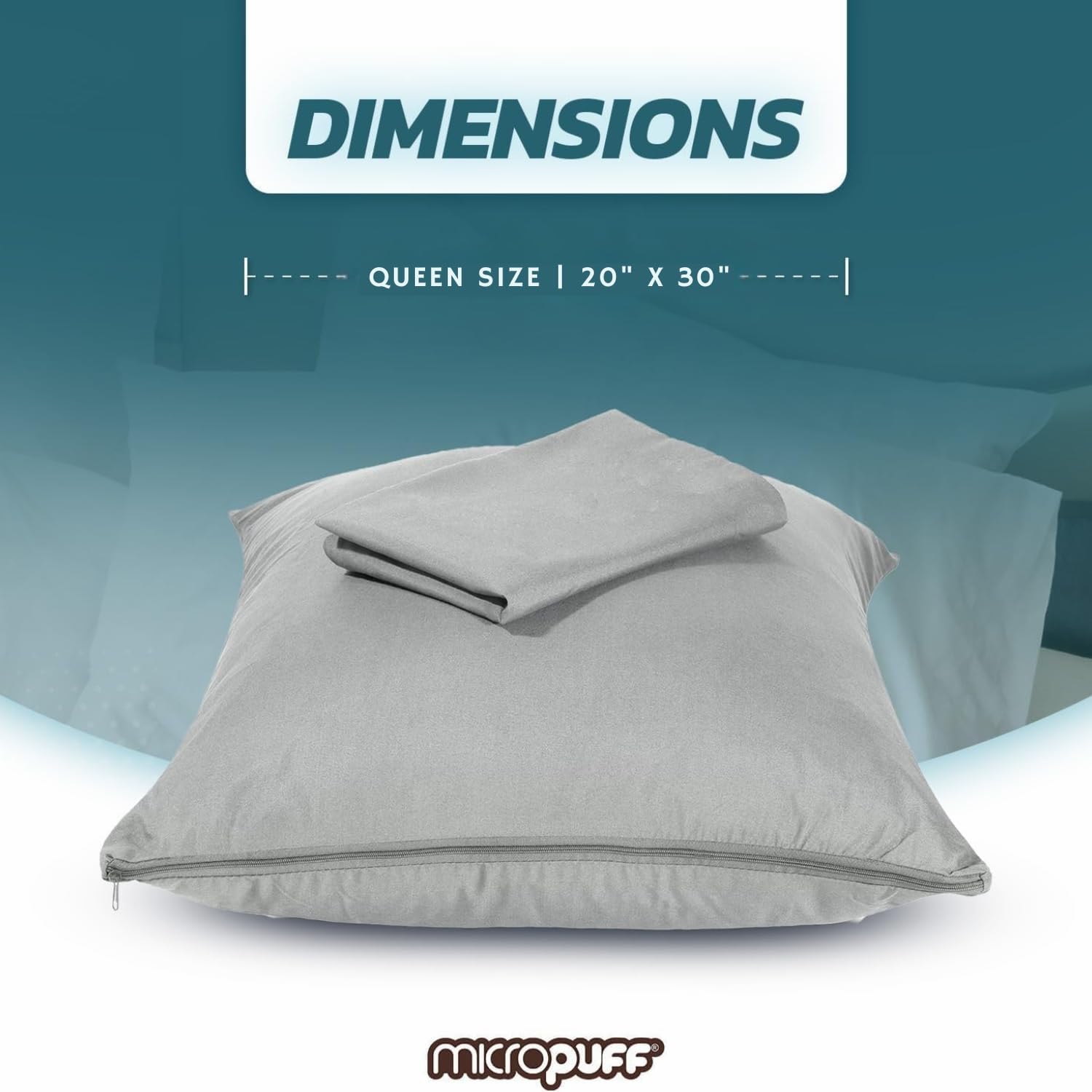 Micropuff Grey Queen Size Pillow Protectors with Zipper - 2 Pack - Soft and Breathable Hypoallergenic Pillow Cover. Pillowcase Protects…