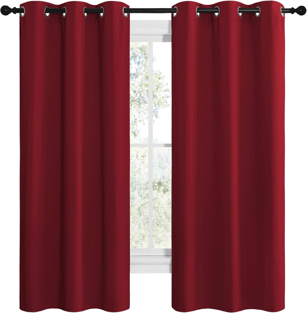 NICETOWN Christmas Burgundy Red Kitchen Blackout Curtain Panels, Thermal Insulated Grommet Top Blackout Draperies and Drapes for Basement…