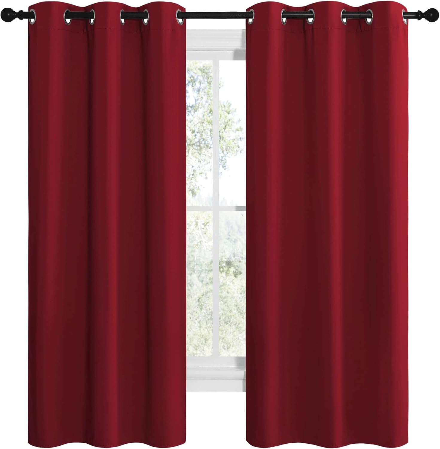 NICETOWN Christmas Burgundy Red Kitchen Blackout Curtain Panels, Thermal Insulated Grommet Top Blackout Draperies and Drapes for Basement…