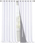 Xwzo White 100% Blackout Curtains - Heat and Full Light Blocking Drapes with Black Liner for Large Windows, Grommet Top Window Panels with…
