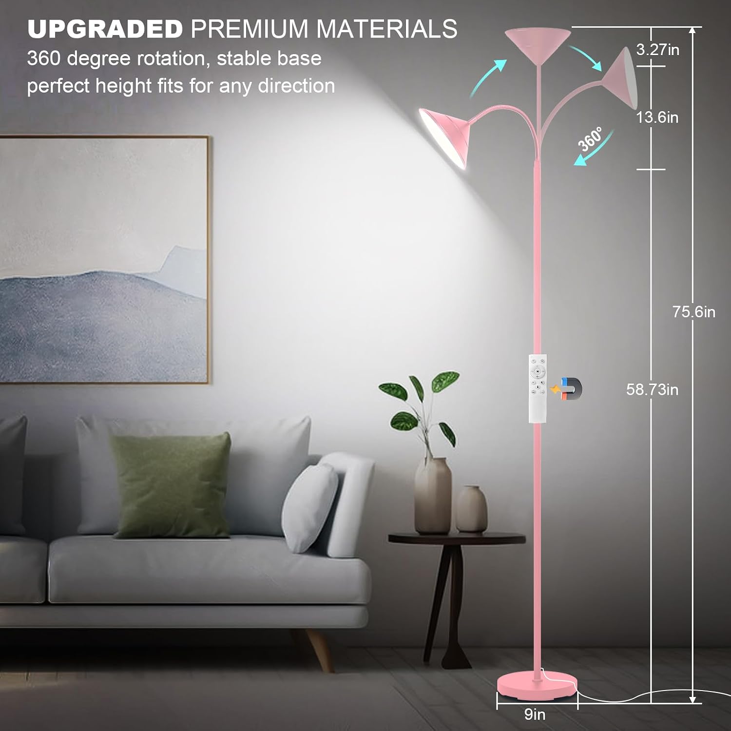 Floor Lamp, 18W Upgraded Bright LED Floor Lamps for Living Room Bedroom with Gooseneck Stepless Dimming & Color 76inch Tall Standing Lamp…