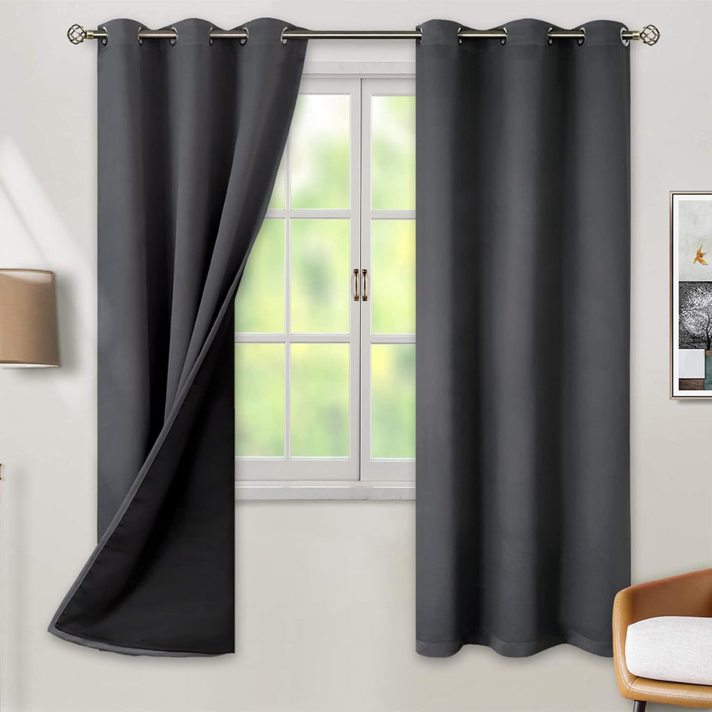 BGment Thermal Insulated 100% Blackout Curtains for Bedroom with Black Liner, Double Layer Full Room Darkening Noise Reducing Grommet Curta…