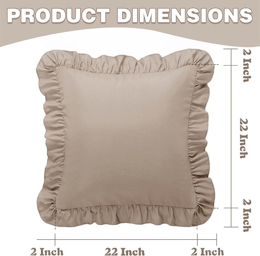 KKJIAF Ruffle Pillow Cases 22x22 Inches, Khaki Square Ruffled Pillow Covers Set of 2, Microfiber Wrinkle Resistant Pillow Shams with…