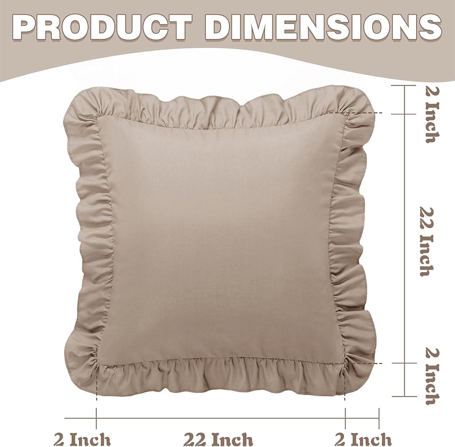 KKJIAF Ruffle Pillow Cases 22x22 Inches, Khaki Square Ruffled Pillow Covers Set of 2, Microfiber Wrinkle Resistant Pillow Shams with…