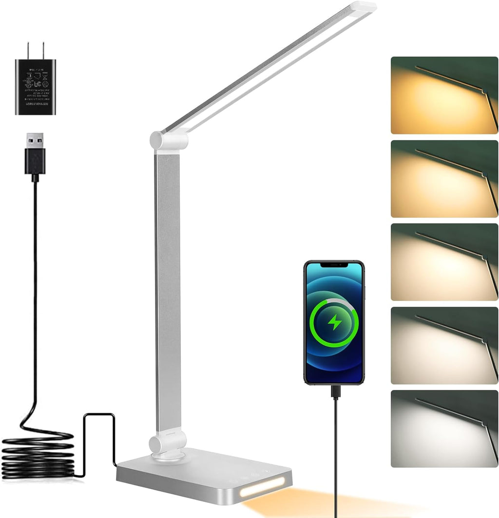 Dott Arts LED Desk Lamp with USB Ports, Touch Desk Lamps for Home Office with 5 Color Modes,3 Brightness Desk Light with Small Night…