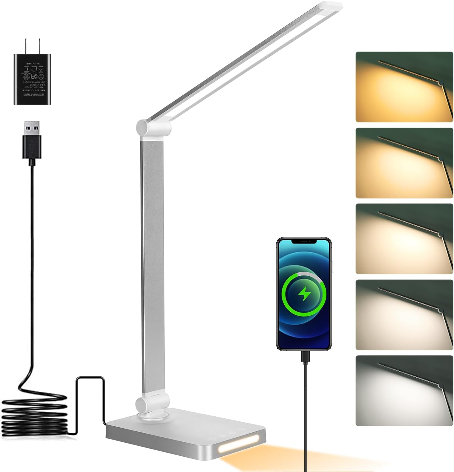 Dott Arts LED Desk Lamp with USB Ports, Touch Desk Lamps for Home Office with 5 Color Modes,3 Brightness Desk Light with Small Night…