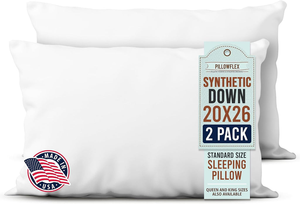 Pillowflex Synthetic Down Sleeping Pillows - Standard Size - Medium Firmness for Back, Side & Stomach Sleepers - Ideal for Standard, Twin,…