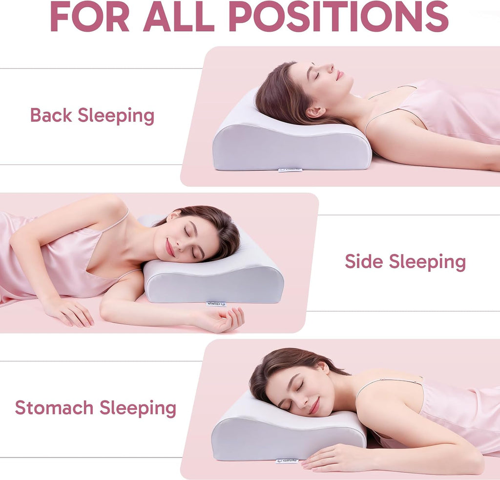 Ergonomic Memory Foam Pillow 2 heights: Mid-Low, Cervical Support Relieve Neck Back Pain, Breathable Cool Ice Silk Anti-Wrinkle Cover…