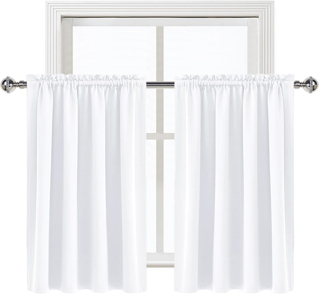 DWCN White Curtains for Living Room Thermal Insulated, 50% Light Blocking Curtains for Bedroom, Dining Room Window, W 52x L 36 Inch, Set…