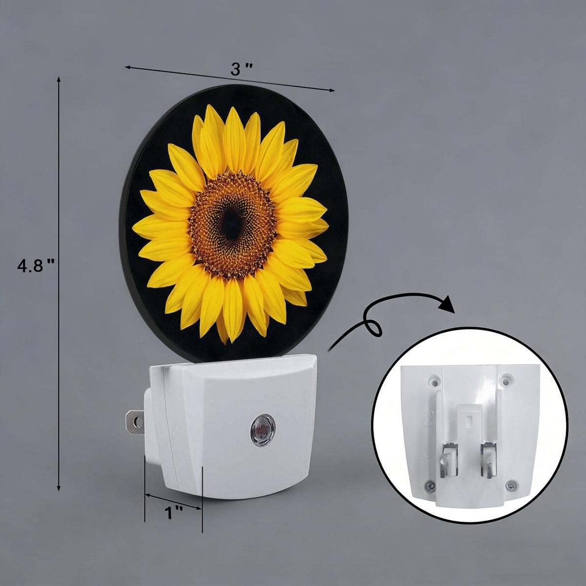 Yellow Sunflower Plug in Night Light Auto Light Round Lamps Energy Saving Gift for Women Men Friends