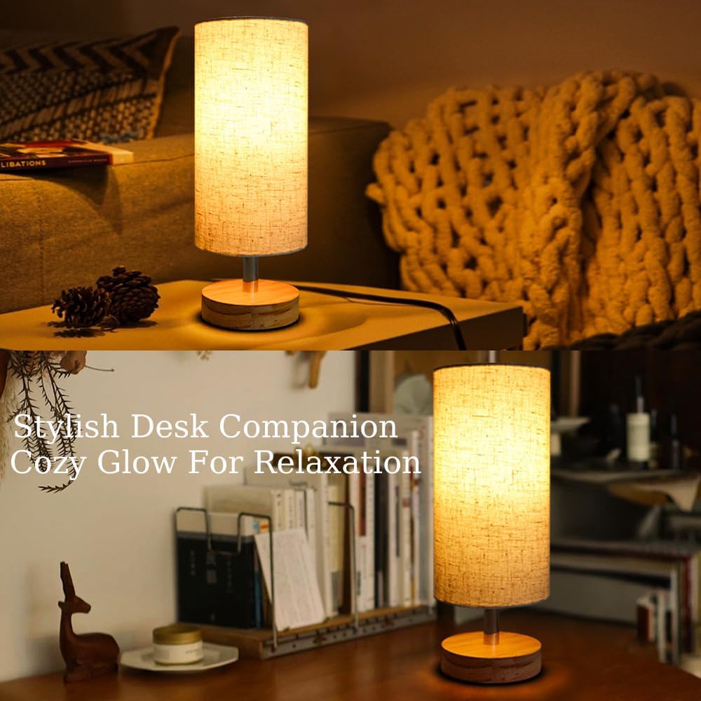 Bedside Table Lamps, Table Lamp for Bedroom, Lamps for Night Stands with Linen Lampshades, Small Table Lamp for Living Room, Office (Bulb…