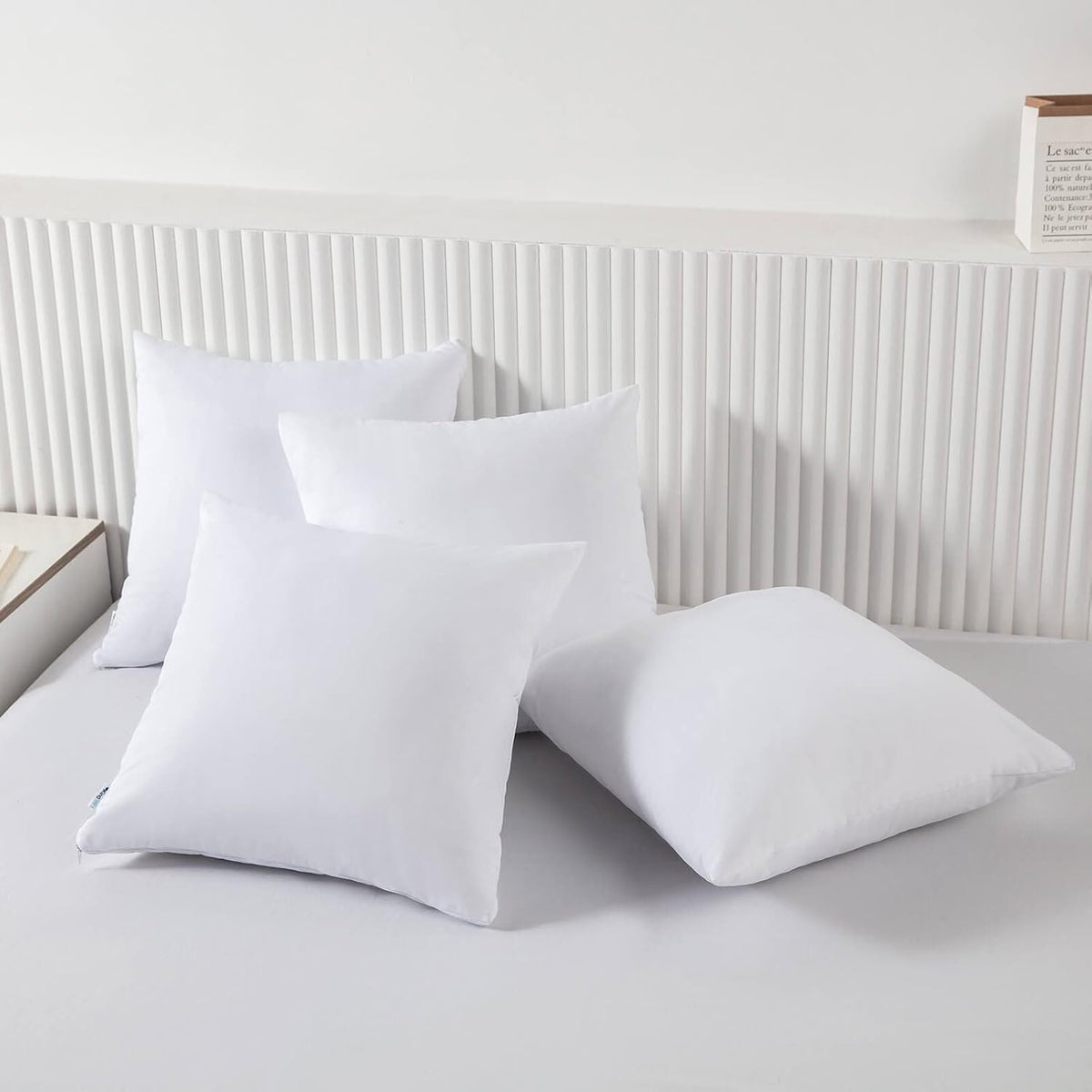 Kingnex 4 Pack Waterproof Down Feather Proof Pillow Protectors with Zipper 20x20 Zippered Pillow Covers for Square Throw Pillow 4 Pack White