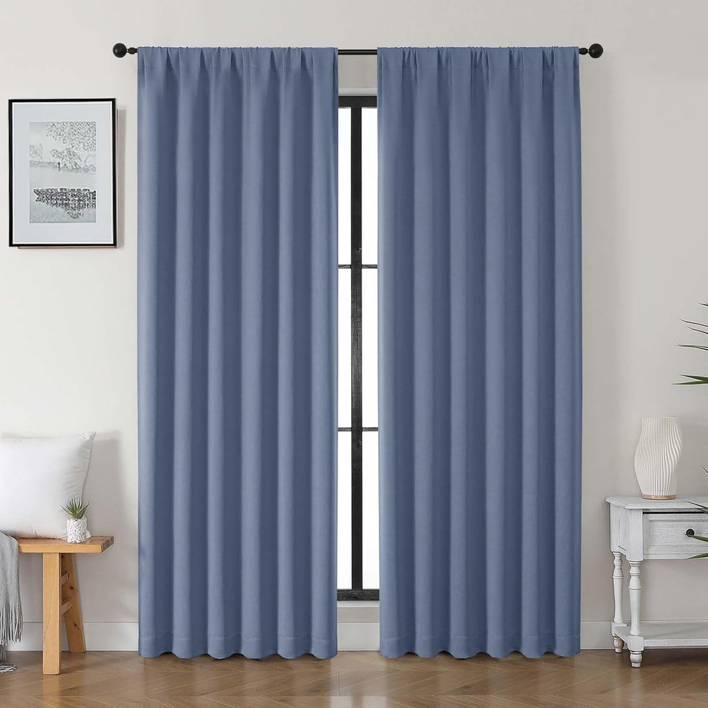 Gwine Denim Blue Blackout Curtains for Bedroom 90 inches Long 2 Panels Set, Solid Noise Reducing Thermal Insulated Blackout Curtains for…