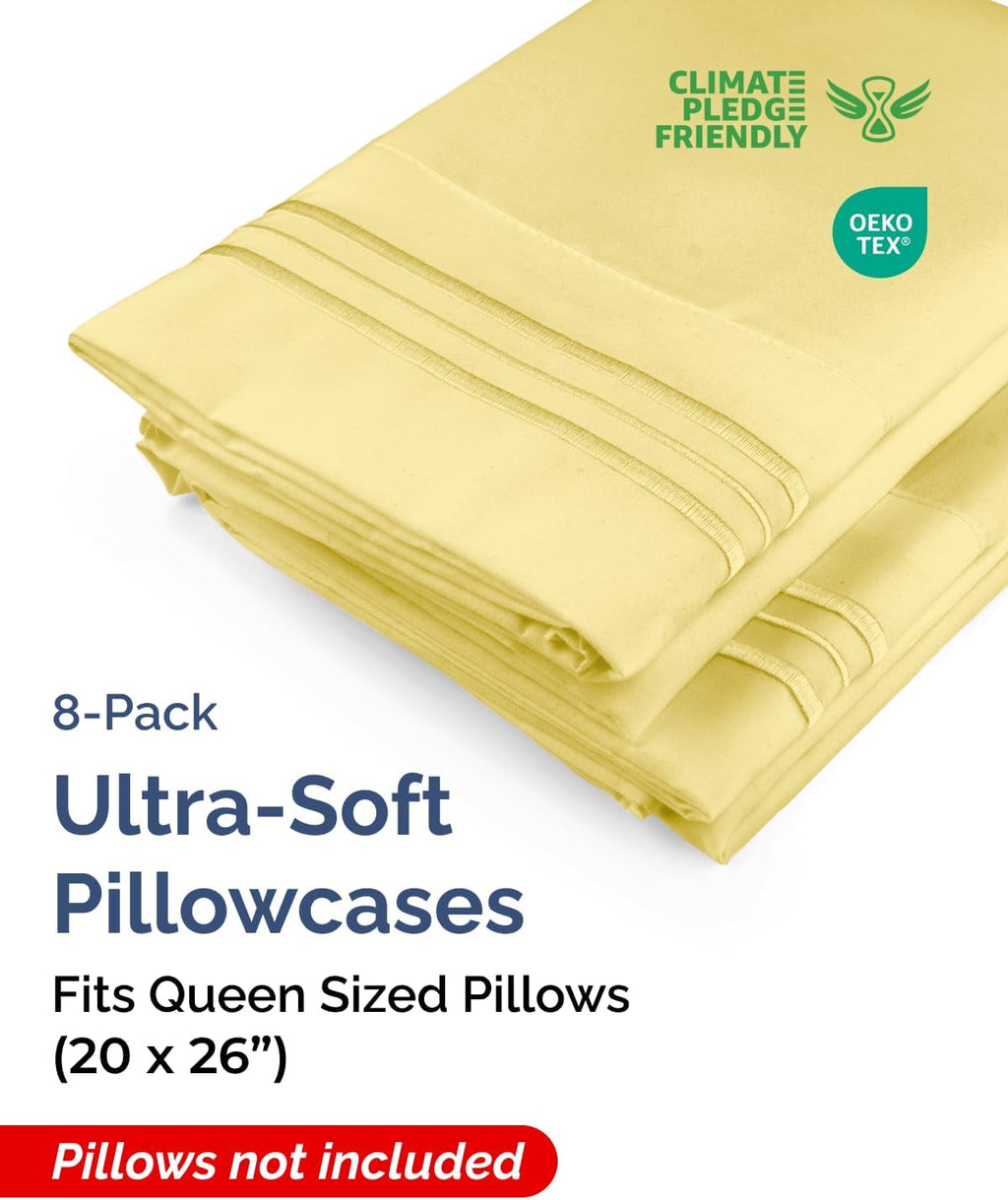 Queen Pillow Cases Set of 8 - Ultra Soft Hotel Quality Pillowcase Covers - Comfy, Cozy & Wrinkle Free - Shrink, Stain & Fade Resistant…