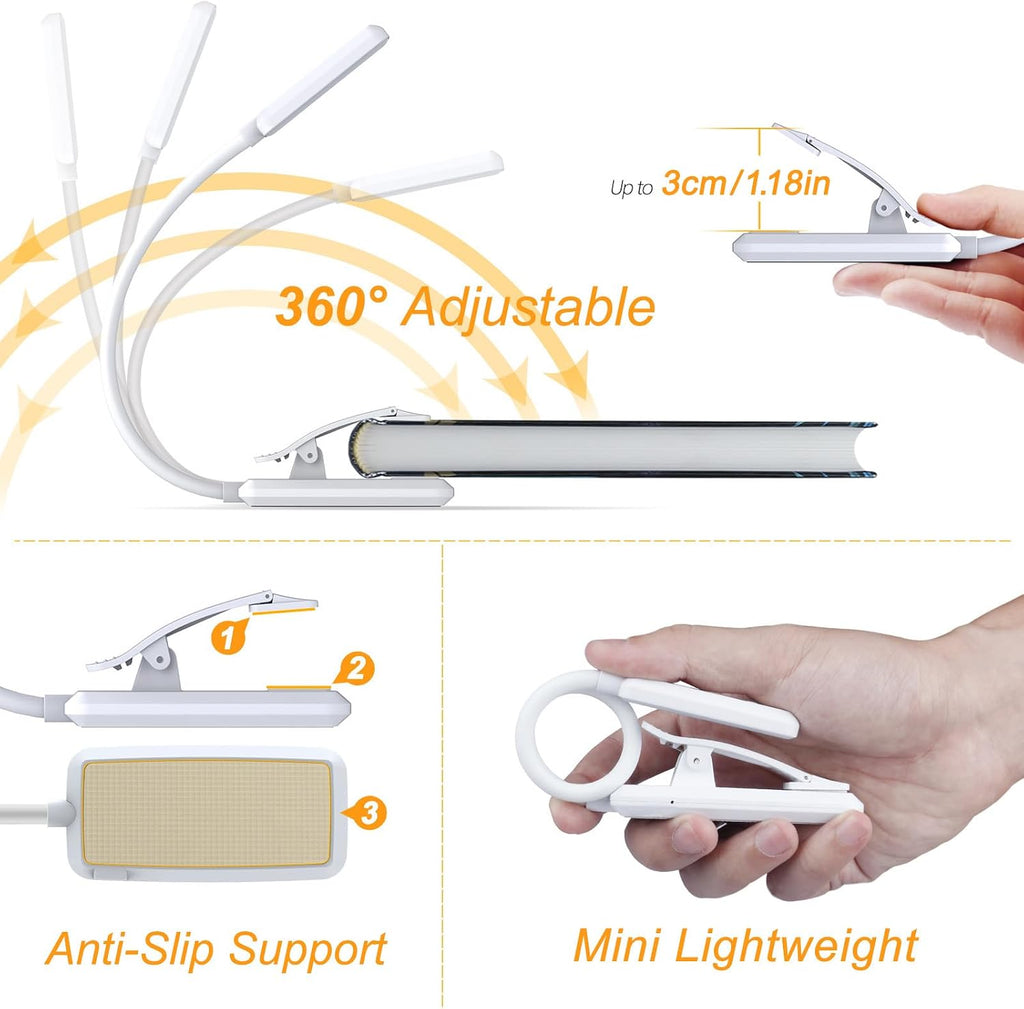 Gritin 9 LED Rechargeable Book Light for Reading in Bed -Eye Caring 3 Color Temperatures, Stepless Dimming Brightness,80 Hrs Runtime Small…