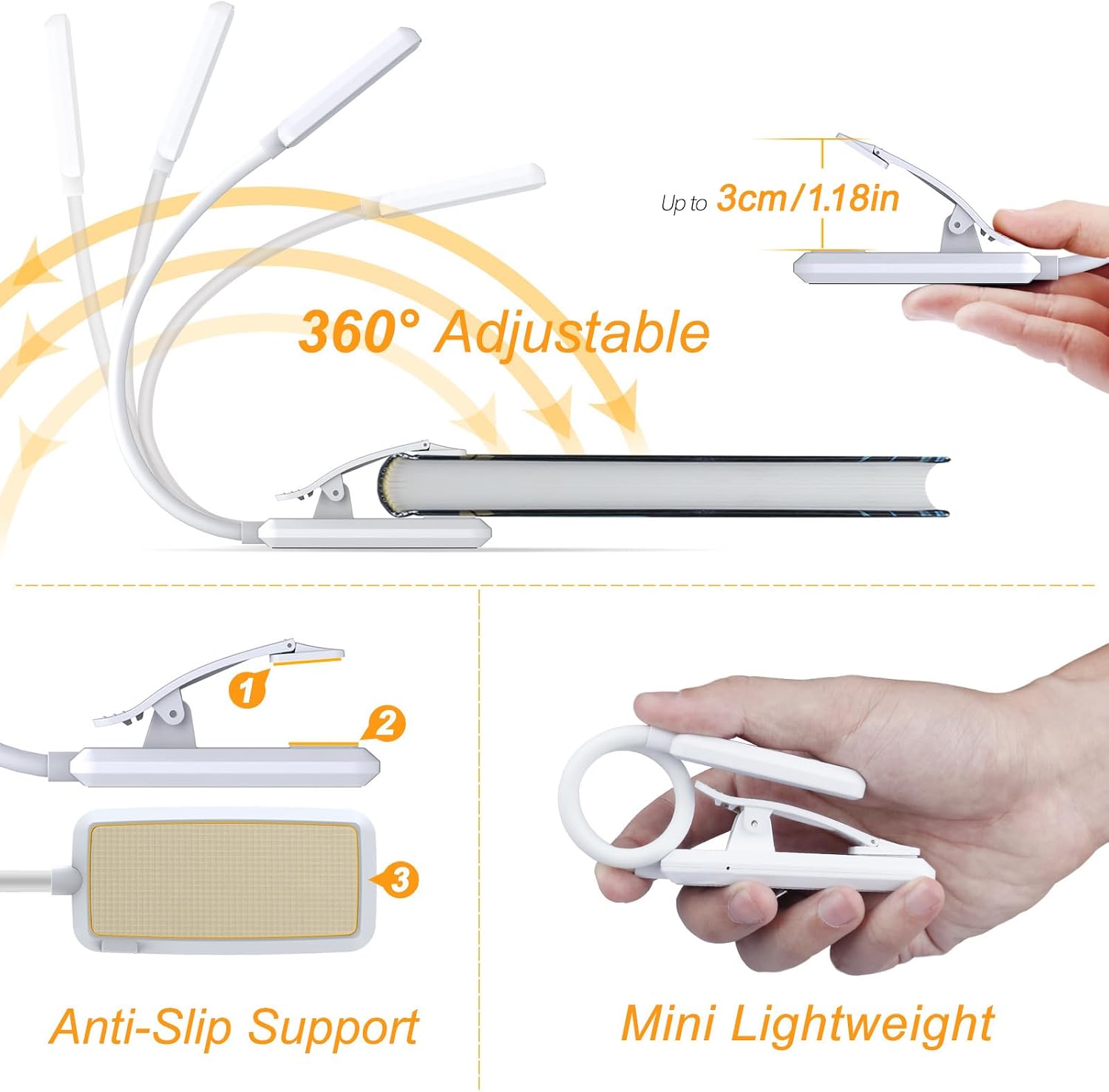Gritin 9 LED Rechargeable Book Light for Reading in Bed -Eye Caring 3 Color Temperatures, Stepless Dimming Brightness,80 Hrs Runtime Small…