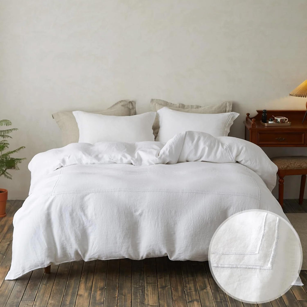 Simple&Opulence 100% Washed Linen Duvet Cover Set 68"x86" - 2 Pieces Soft Farmhouse Comforter Cover Set Double Embroidered with Button…