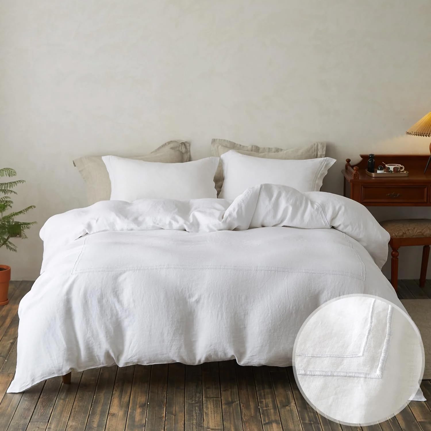 Simple&Opulence 100% Washed Linen Duvet Cover Set 68"x86" - 2 Pieces Soft Farmhouse Comforter Cover Set Double Embroidered with Button…