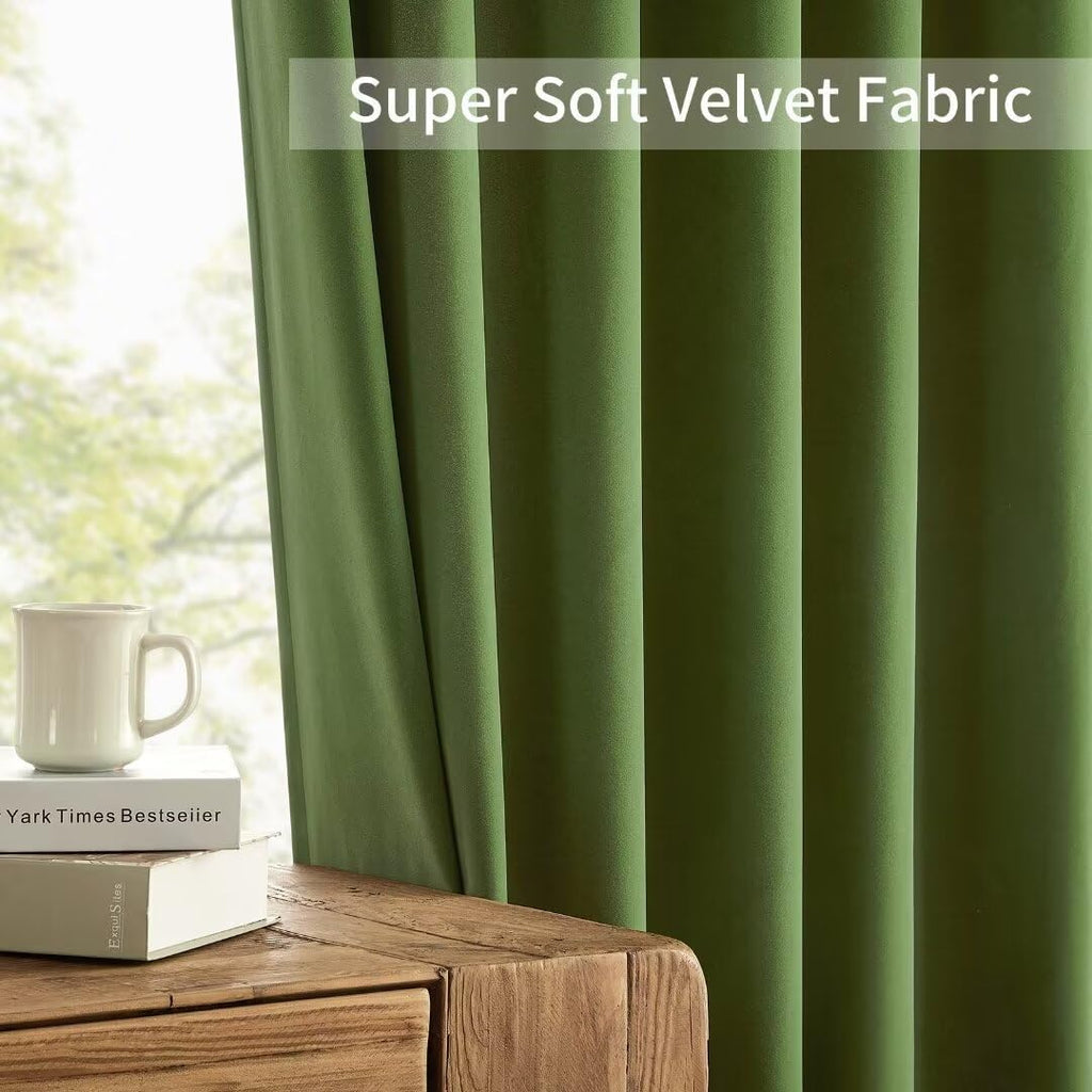Joydeco Green Velvet Curtains 72 inch 2 Panel, Room Darkening Super Soft Velvet Drapes for Bedroom Living Room Thermal Insulated Window Dra…