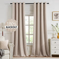 Miulee 100% Blackout Linen Textured Curtains for Bedroom 102 Inches Extra Long Thermal Insulated Natural Beige Grommet Room Darkening Curta…