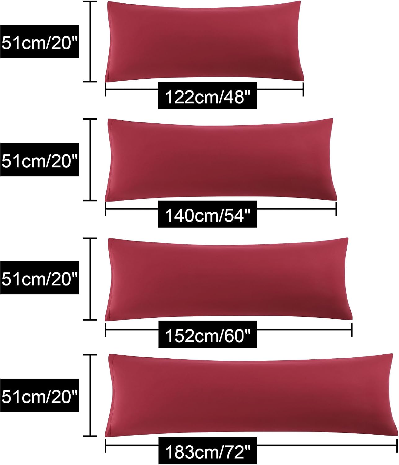 uxcell Soft Microfiber Body Pillow Cover with Zipper Closure, Long Pillow Cases for Body Pillows Weave for 90 GSM Polyester, Burgundy Body…