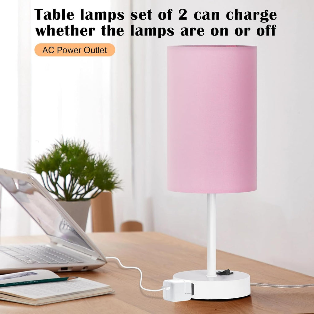 ZJOJO Table Lamp for Bedroom Set of 2, Bedside Small Lamps with 3 Way Dimmable Rocker Switch and AC Outlet, Nightstand Desk Lamp with…