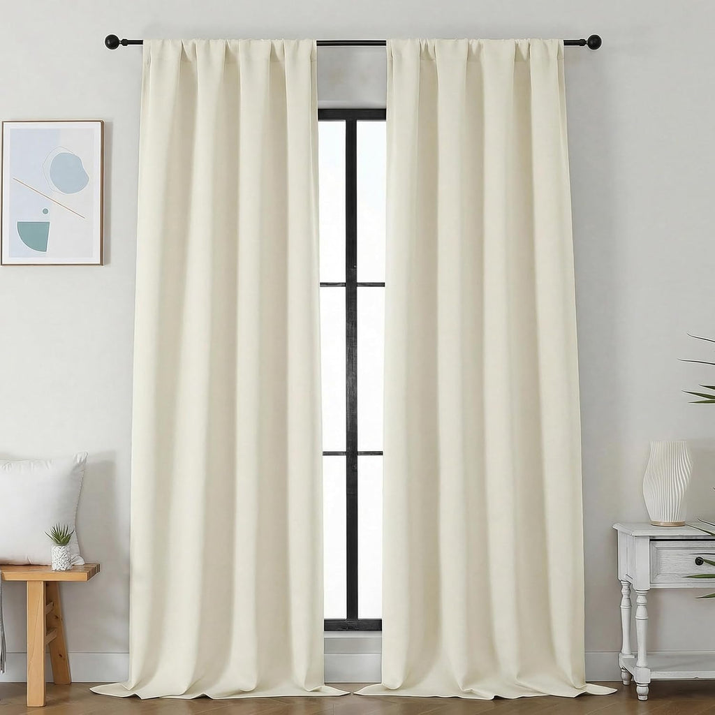 Simplebrand Ava Light Beige Light Filtering Curtains for Bedroom 96 Inches Long 2 Panels, Solid Thermal Insulated, Energy Saving Nursery Wi…