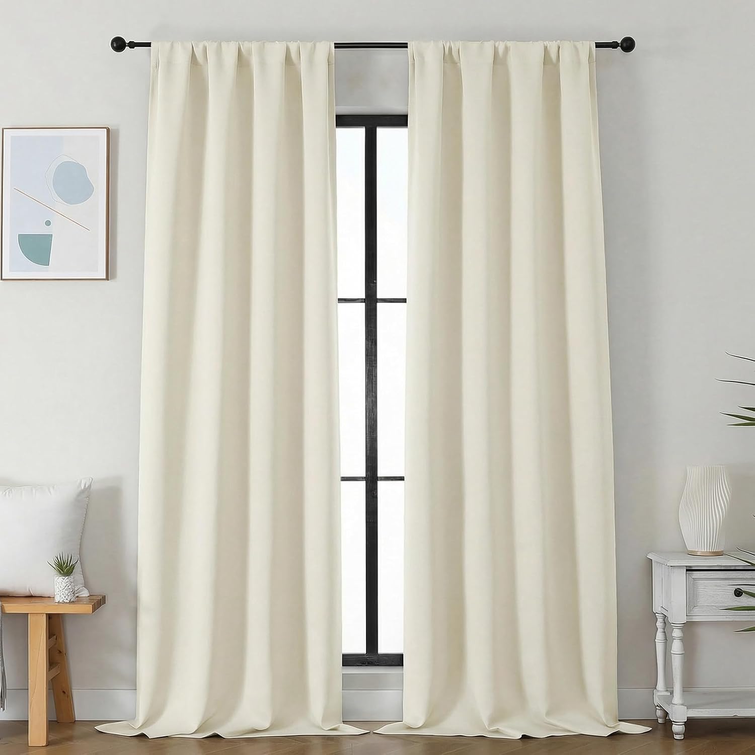 Simplebrand Ava Light Beige Light Filtering Curtains for Bedroom 96 Inches Long 2 Panels, Solid Thermal Insulated, Energy Saving Nursery Wi…