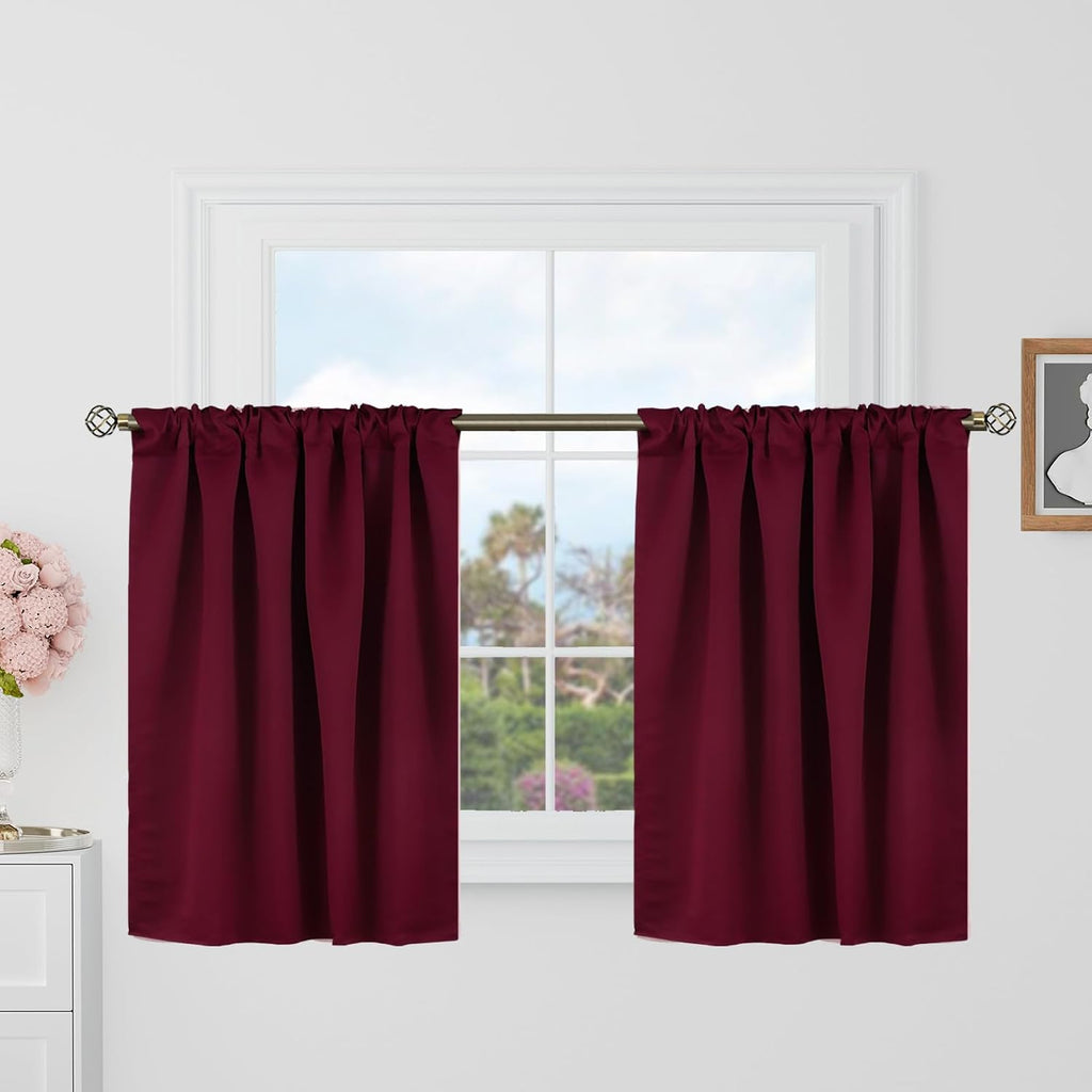 BGment Burgundy Balckout Curtains 36 Inch Length for Half Windows - 34 x 36 inch Rod Pocket and Back Tab Thermal Insulated Room Darkening S…