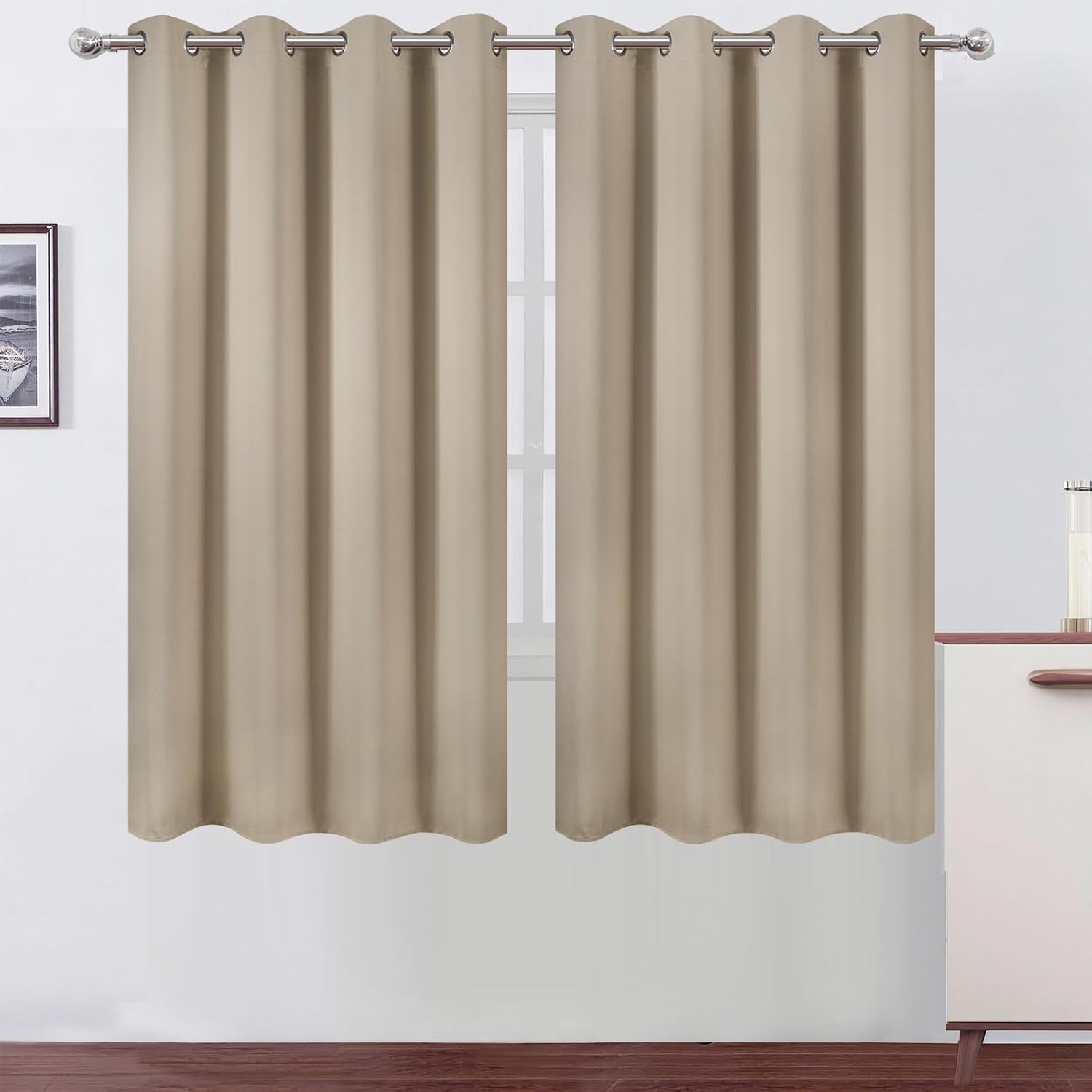 Lemomo Khaki Blackout Curtains 52 x 63 Inch Length/Set of 2 Curtain Panels/Thermal Insulated Room Darkening Curtains for Bedroom and Living…