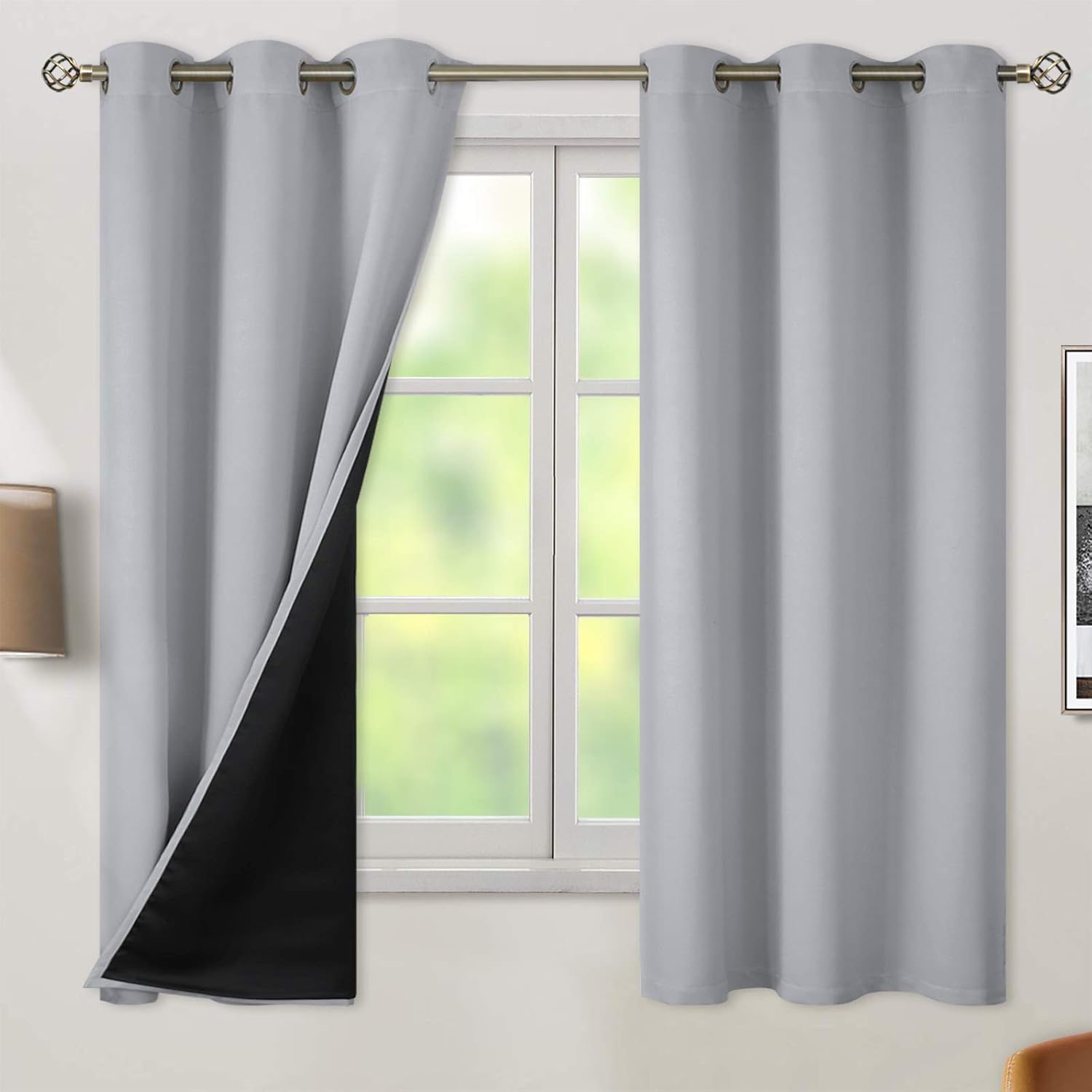 BGment Thermal Insulated 100% Blackout Curtains for Bedroom with Black Liner, Double Layer Full Room Darkening Noise Reducing Grommet Curta…