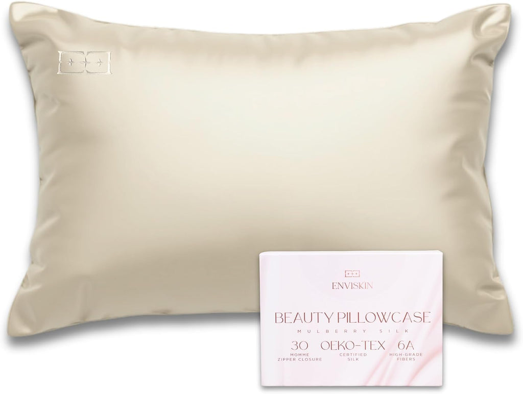 100% Mulberry Silk Pillowcase Infused with Silver Ions - Pure 30 Momme Grade 6A Fibers for Beautiful Skin and Hair - Cooling Pillow Case…