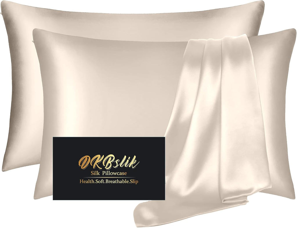Home Silk Pillowcase 2 Pack, Mulberry Silk Pillow Cases Queen Size Set of 2, Anti Acne Silk Pillowcase for Hair and Skin, Natural Silk Sati…