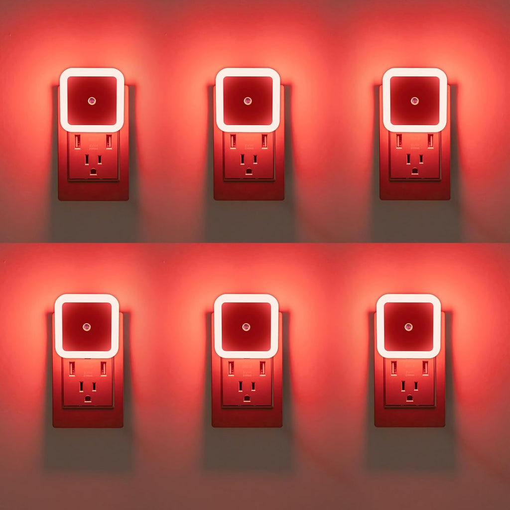 KINUR 6 Pack Red Night Light, LED Night Lights Plug into wall with Dusk to Dawn sensors, Plug in Night Lights for Kids Room, Bedroom…