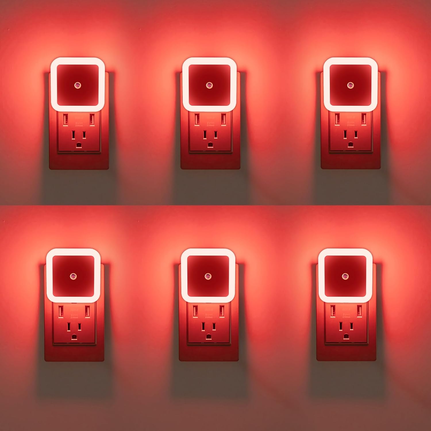 KINUR 6 Pack Red Night Light, LED Night Lights Plug into wall with Dusk to Dawn sensors, Plug in Night Lights for Kids Room, Bedroom…