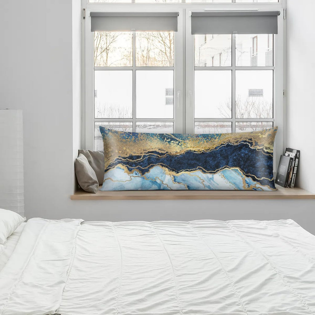 Blue Marble Gold Body Pillow Pillowcase 21"x 54" Long Body Pillow Cover with Zipper King Size Pillow Cases Queen Pillowcase for Hair and…